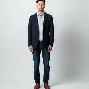 Hickey Freeman Blue,White,Gray Plaid Spread Collar Dress Shirt size 15.5  32/33